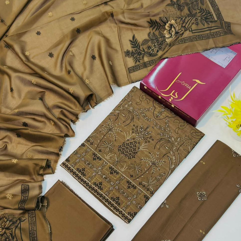 "AYERA" Women Un-Stitched Luxury Embroidered Bana Dora Lawn 3PC