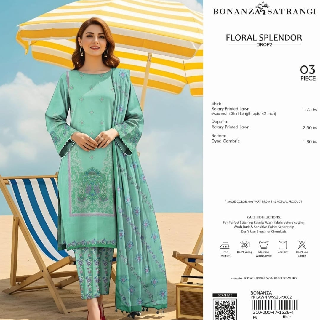 "Bonanza Satrangi" Women Un-Stitched Printed Lawn 3PC - BZW 04