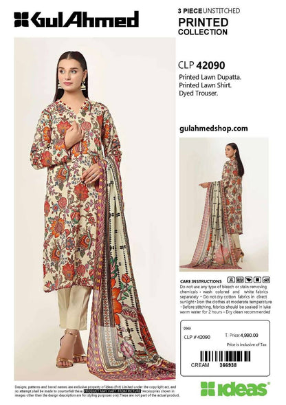 "Gul Ahmed" Women Un-Stitched Printed Lawn 3PC - GAW 02