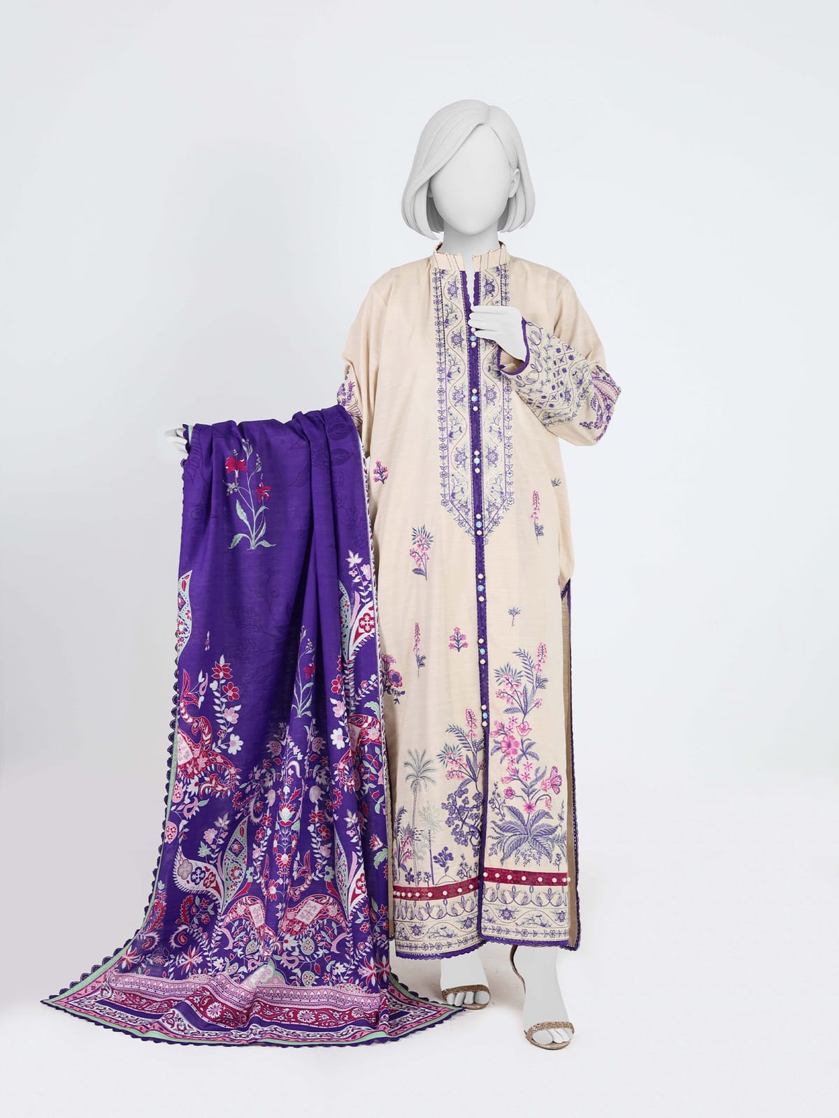 "Panjnad by J." 100% Original Un-Stitched Embroidered Khaddar 3PC Suit-JPE03