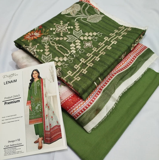 "Lenaim" Women Un-Stitched Printed Slub Embroidered Lawn 3PC | Design # 10