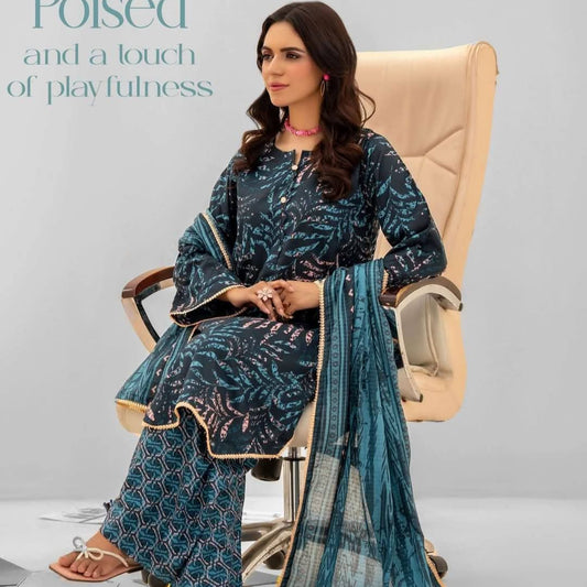 "ZESH" Women Un-Stitched Printed Lawn 3PC -ZS01