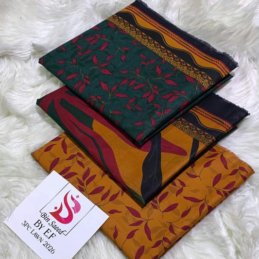 "Bin Saeed" Women Un-Stitched Printed Lawn 3PC - BS02