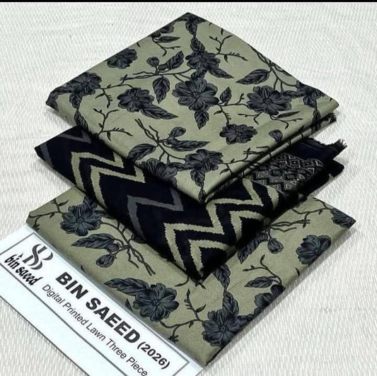 "Bin Saeed" Women Un-Stitched Printed Lawn 3PC - BS10