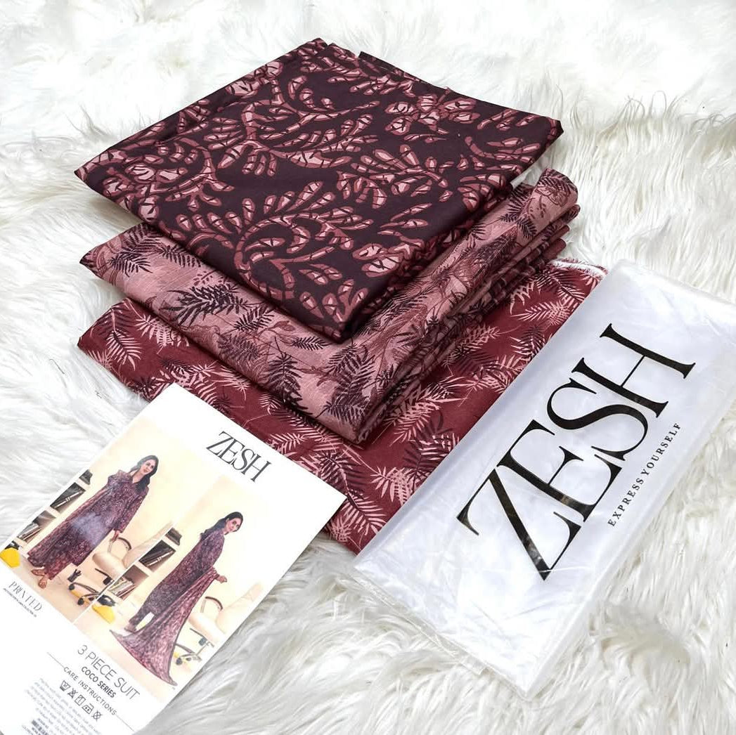 "ZESH" Women Un-Stitched Printed Lawn 3PC -ZS03