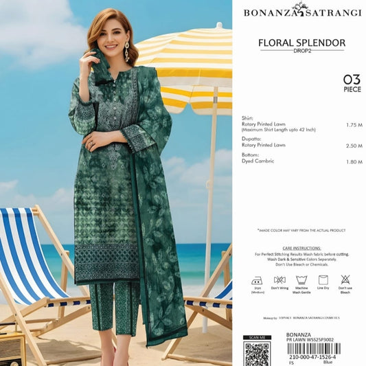 "Bonanza Satrangi" Women Un-Stitched Printed Lawn 3PC - BZW 01