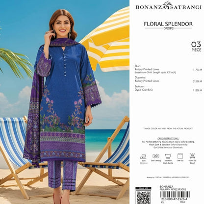 "Bonanza Satrangi" Women Un-Stitched Printed Lawn 3PC - BZW 03