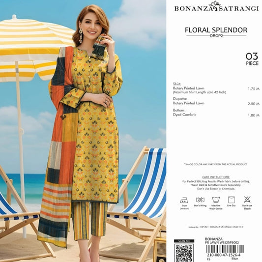 "Bonanza Satrangi" Women Un-Stitched Printed Lawn 3PC - BZW 02