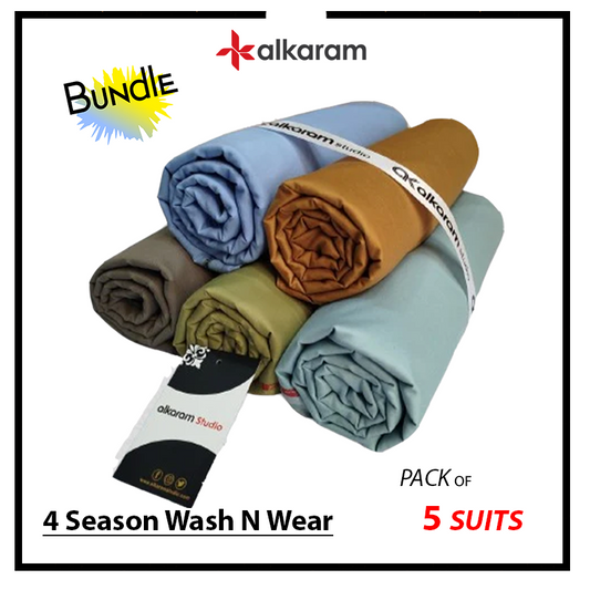 Pack of 5- Alkaram Unstitched Wash n Wear Suits Bundle Deal 02