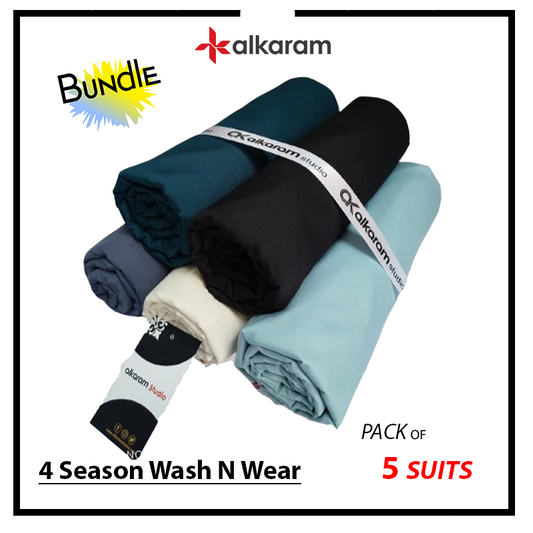 Pack of 5- Alkaram Unstitched Wash n Wear Suits Bundle Deal 01