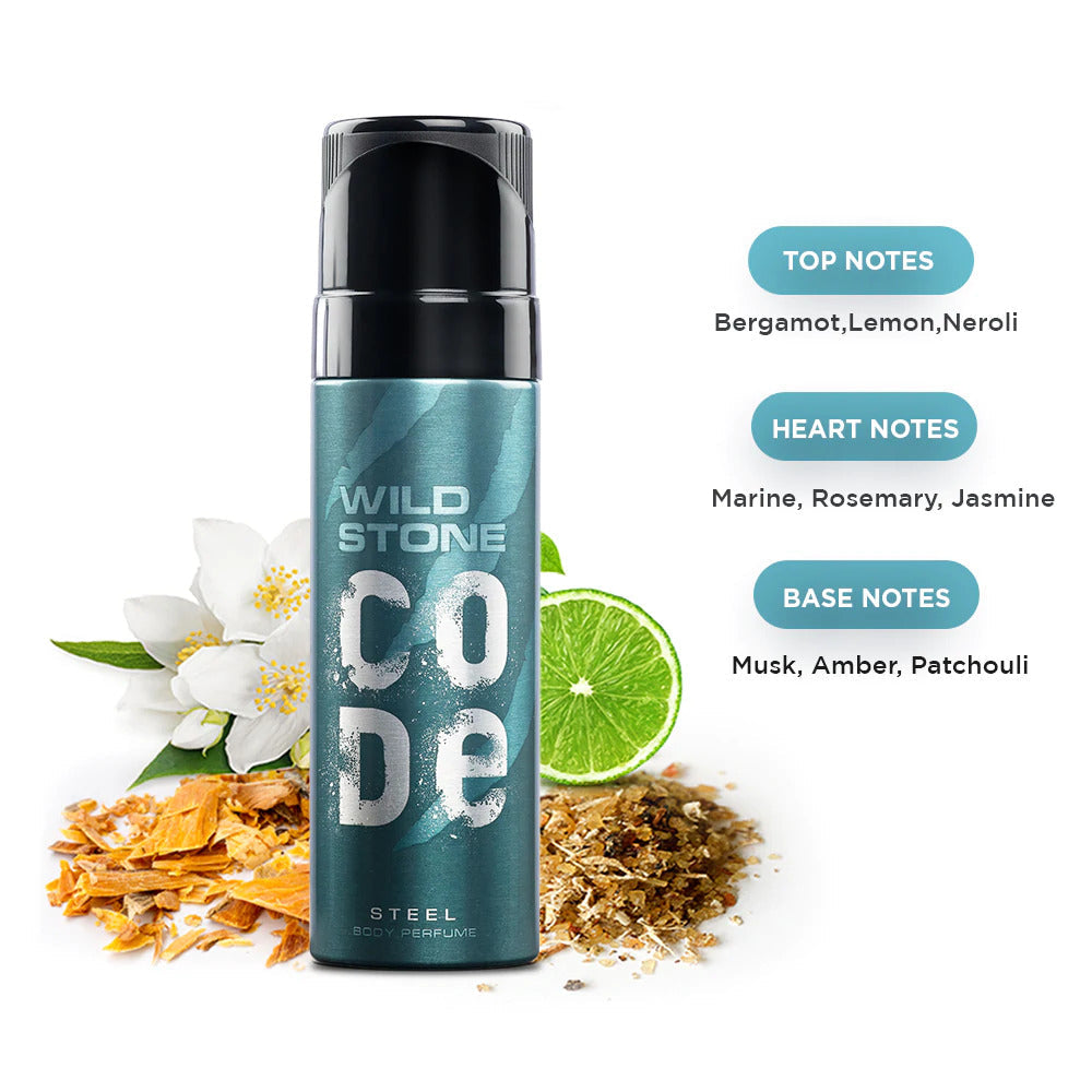Wild Stone Code Steel Perfume Body Spray For Men - 120 ml